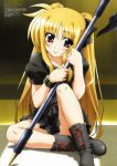  absurdres bardiche blonde_hair boots fate_testarossa hashimoto_takayoshi highres long_hair lyrical_nanoha mahou_shoujo_lyrical_nanoha mahou_shoujo_lyrical_nanoha_the_movie_1st panties red_eyes solo twintails underwear very_long_hair 