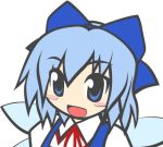  animated animated_gif blue_eyes blue_hair blush_stickers bow bust cirno gif hair_bow kagi lowres neck_ribbon no_nose open_mouth ribbon smile solo touhou wings 