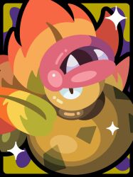  absurdres colored_skin fangs highres leaf mega_pokemon mega_victreebel no_humans open_mouth pink_lips plant plant_monster pokemon pokemon_(creature) pokemon_focus pokemon_legends:_z-a shichi_(7cube_ori) smile solo spotted_skin star_(symbol) victreebel vines yellow_skin 