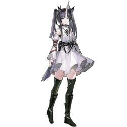  1girl animal_ears arknights clovisia_(arknights) dress full_body heibaise_jiangshi horse_ears horse_tail official_art simple_background solo standing tachi-e tail third-party_source transparent_background unicorn_girl unicorn_horn white_dress 