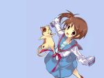  1024x768 brown_hair jpeg_artifacts kyon_no_imouto open_mouth oversized_clothes school_uniform serafuku shamisen shamisen_(suzumiya_haruhi) side_ponytail suzumiya_haruhi_no_yuuutsu wallpaper 