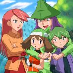  2boys 2girls bandana blue_eyes blush brown_hair flower harley_(pokemon) haruka_(pokemon) haruka_(pokemon)_(remake) hat long_hair lowres multiple_boys multiple_girls pokemoa pokemon pokemon_(anime) pokemon_(game) pokemon_rse red_hair redhead rose roses saori_(pokemon) short_hair shuu_(pokemon) 