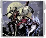  dante devil_bringer devil_may_cry grey_hair male male_only moon nakaba_reimei nero_(devil_may_cry) rebellion_(sword) red_queen_(sword) silver_hair sword weapon 