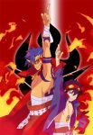  bandage blue_hair bodypaint cape drill fire glasses goggles goggles_on_head grin kamina kamina_pose kamina_shades male open_clothes open_shirt pointing pointing_up quareal shirt shirtless simon smile tengen_toppa_gurren_lagann 