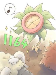  bush commentary_request crossed_bandaids damage_numbers eighth_note flower flower_focus geographer_(ragnarok_online) goat goat_(ragnarok_online) green_flower lowres masuki musical_note no_humans ragnarok_online sparkle 