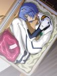  blue_hair box fey girl_in_a_box highres in_box in_container neon_genesis_evangelion person_in_a_container plugsuit red_eyes short_hair suitcase 