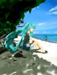  beach blue_hair green_hair hatsune_miku kaito kurafuji_sachi long_hair ocean ribbon ribbons sea short_hair twintails vocaloid 
