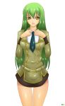  cc code_geass green_hair highres khalitzburg long_hair miniskirt shiny simple_background skirt thigh_gap 