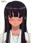  black_eyes black_hair blush close-up embarrassed futami_eriko highres kawada_tsuyoshi kimi_kiss long_hair megami scan school_uniform solo 