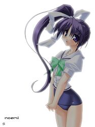  long_hair no_pants purple_hair saano_chia school_swimsuit school_uniform side_ponytail solo swimsuit swimsuit_under_clothes very_long_hair with_you 