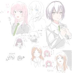  6+girls bad_id bad_pixiv_id bang_dream! bang_dream!_it&#039;s_mygo!!!!! blue_eyes blush chihaya_anon crossover girls_band_cry green_necktie grey_eyes grey_hair grey_jacket hanasakigawa_school_uniform haneoka_school_uniform heart heterochromia highres iseri_nina jacket kaname_raana kawaragi_momoka long_hair multiple_girls mygo!!!!!_(bang_dream!) n_nai_nai_n nagasaki_soyo necktie oekaki open_mouth raana_the_cat school_uniform shiina_taki simple_background smile takamatsu_tomori translation_request tsukinomori_school_uniform violet_eyes white_background yellow_eyes 