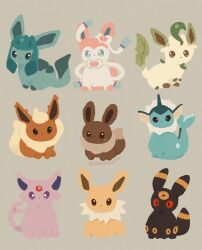  absurdres animal_focus black_fur blue_eyes blue_fur blue_sclera bow brown_eyes brown_fur brown_sclera cetacean_tail colored_sclera eevee espeon evolutionary_line fins fish_tail flareon forehead_jewel forked_tail full_body gem glaceon green_fur head_fins highres jolteon leafeon looking_at_viewer neck_fur no_humans pink_fur pokemon pokemon_(creature) pokemon_focus purple_fur purple_sclera red_gemstone red_sclera ribbon simple_background sylveon tail two-tone_fur umbreon vaporeon white_fur yellow_fur zozozoshion 