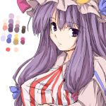  bust imuraya_ayuka large_breasts long_hair patchouli_knowledge purple_eyes purple_hair striped taut_shirt touhou 