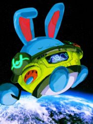  azumarill azumarill_(space) closed_eyes closed_mouth clothed_pokemon commentary_request dot_nose earth_(planet) floating full_body highres leirion5 no_humans planet pokemon pokemon_(creature) pokemon_focus pokemon_unite smile solo space spacesuit star_(sky) 