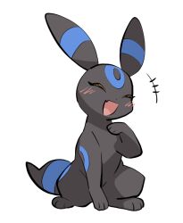  :d alternate_color animal_focus animal_hands black_fur blue_fur blush closed_eyes facial_mark fang forehead_mark full_body looking_at_viewer no_humans open_mouth pokemon pokemon_(creature) pokemon_focus shiny_pokemon simple_background sitting skin_fang smile solo two-tone_fur umbreon white_background yumeminoideyu2 