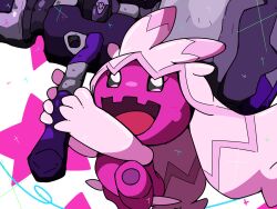  :d black_eyes hammer highres holding holding_hammer michikusa_mawari no_humans pokemon pokemon_(creature) smile solo standing star_(symbol) tinkaton 