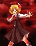  bad_id blonde_hair darkness fang hair_ribbon necktie outstretched_arms red_eyes ribbon ribbons rumia short_hair solo spread_arms touhou 