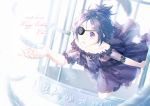  1girl akirakarin cage chrome_dokuro commentary_request dress eyepatch katekyo_hitman_reborn open_mouth purple_hair shiratama_akari short_hair solo violet_eyes 