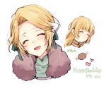  1girl blonde_hair closed_eyes closed_mouth fire_emblem fire_emblem:_three_houses happy_birthday ingrid_brandl_galatea long_hair multiple_views naho_(pi988y) open_mouth simple_background smile twitter_username white_background 