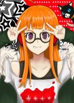  1girl brown_eyes futaba_channel highres kiro-u long_hair orange_hair persona persona_5 sakura_futaba smile solo 