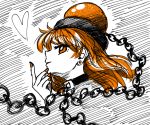  1girl alternate_eye_color alternate_hair_color bangs black_choker chain choker commentary_request earrings eyebrows_visible_through_hair from_side hand_up heart hecatia_lapislazuli highres jewelry long_hair looking_at_viewer nail_polish orange_eyes orange_hair orange_nails polos_crown profile smile solo sonosaki_kazebayashi stud_earrings touhou white_background 