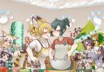  6+girls african_wild_dog_(kemono_friends) alpaca_ears alpaca_suri_(kemono_friends) alternate_costume american_beaver_(kemono_friends) animal_ear_fluff animal_ears apron artist_name baking bear_ears beaver_ears black-tailed_prairie_dog_(kemono_friends) black_hair blonde_hair blush bodystocking bow bowtie brown_bear_(kemono_friends) brown_coat brown_eyes chinese_commentary christmas_tree coat commentary_request common_raccoon_(kemono_friends) couple dog_ears drooling eurasian_eagle_owl_(kemono_friends) extra_eyes eyebrows_visible_through_hair facing_another fang fennec_(kemono_friends) food food_on_face fork fox_ears fur_collar golden_snub-nosed_monkey_(kemono_friends) grey_coat grey_eyes grey_hair hair_between_eyes hair_bun head_wings height_difference high_ponytail highres holding holding_fork holding_knife indoors japanese_crested_ibis_(kemono_friends) kaban_(kemono_friends) kemono_friends knife leaning_forward licking_lips light_brown_hair long_hair long_sleeves looking_at_another lucky_beast_(kemono_friends) medium_hair microskirt miji_doujing_daile monkey_ears multicolored_hair multiple_girls northern_white-faced_owl_(kemono_friends) open_mouth orange_hair owl_ears prairie_dog_ears raccoon_ears redhead scarf serval_(kemono_friends) serval_ears serval_tail shirt short_hair short_over_long_sleeves short_ponytail short_sleeve_sweater short_sleeves sidelocks skirt smile snow sweater tail tongue tongue_out two-tone_hair v-shaped_eyebrows white_hair window winter_clothes yellow_eyes yuri 