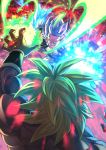  2boys abs blue_eyes blue_hair blurry bokeh broly_(dragon_ball_super) clenched_teeth depth_of_field dragon_ball dragon_ball_super_broly energy_ball energy_beam fighting fighting_stance fingernails fire from_above from_behind gogeta green_hair grin highres light_particles mattari_illust messy_hair molten_rock multicolored multiple_boys muscle outstretched_arm pectorals shirtless smile spiky_hair super_saiyan_blue super_saiyan_full_power teeth toned toned_male twitter_username volcano waistcoat wristband 