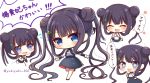  +_+ 1girl :d @_@ ^_^ absurdly_long_hair bangs bare_shoulders black_dress black_hair blue_eyes blush chibi closed_eyes closed_mouth commentary_request double_bun dress eyebrows_visible_through_hair fate/grand_order fate_(series) flying_sweatdrops fur_trim hands_together hands_up heart long_hair multiple_views notice_lines open_mouth own_hands_together simple_background sleeveless sleeveless_dress smile translation_request twintails twitter_username very_long_hair white_background yang_guifei_(fate/grand_order) yukiyuki_441 