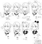  6+girls ayanami_(kantai_collection) bangs blunt_bangs braid commentary_request forehead fubuki_(kantai_collection) hair_over_shoulder hatsuyuki_(kantai_collection) isonami_(kantai_collection) kantai_collection lineart long_hair low_ponytail low_twintails miyuki_(kantai_collection) multiple_girls ponytail sailor_collar sakura_(medilore) shikinami_(kantai_collection) shirayuki_(kantai_collection) short_hair translation_request twin_braids twintails upper_body uranami_(kantai_collection) wavy_hair 