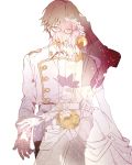  1boy 1girl brown_hair caules_forvedge_yggdmillennia closed_eyes dress elbow_gloves fate/apocrypha fate_(series) frankenstein&#039;s_monster_(fate) ghost glasses gloves hair_over_eyes highres horn pink_hair redoxhn see-through veil white_dress white_gloves 