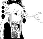  1girl braid child dress feeding greyscale holding holding_spoon junko_(touhou) kikoka_(mizuumi) long_hair monochrome pout simple_background spoon tabard tassel touhou upper_body white_background younger 