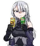  1girl ak-15_(girls_frontline) chocolate commentary_request drink dutchko girls_frontline gloves korean_commentary milo_(drink) nesquik silver_hair solo tactical_clothes violet_eyes 