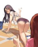  /\/\/\ :&lt; =3 absurdres all_fours artist_name ass black_hair blush brown_eyes brown_hair bucket cellphone cleaning closed_mouth cloth commentary eyebrows_visible_through_hair highres idolmaster idolmaster_million_live! kneepits korean_text long_hair looking_back nose_blush nys on_floor phone see-through shirt short_shorts short_sleeves shorts smartphone sparkling_eyes star sweat takayama_sayoko tanaka_kotoha thumbs_up translation_request v-shaped_eyebrows white_background white_shirt 