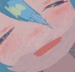 1girl aqua_hair bangs blush close-up closed_eyes commentary english_commentary face facing_viewer faux_traditional_media hair_between_eyes hatsune_miku moko39_takasora open_mouth solo vocaloid 