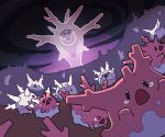  &gt;_&lt; biting corsola creature cursola dark dark_sky floating galarian_and_normal galarian_corsola gen_2_pokemon gen_8_pokemon ghost horns horror_(theme) pokemon pokemon_(creature) running scared ssalbulre tears 