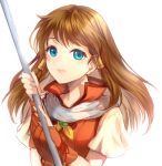  1girl blue_eyes brown_hair closed_mouth fire_emblem fire_emblem:_radiant_dawn holding holding_staff jurge long_hair mist_(fire_emblem) simple_background solo staff upper_body white_background 