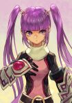  1girl breasts gloves hankuri long_hair looking_at_viewer open_mouth purple_hair simple_background solo sophie_(tales) tales_of_(series) tales_of_graces twintails violet_eyes 