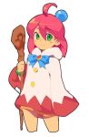  1girl ahoge blush_stickers closed_mouth final_fantasy final_fantasy_fables green_eyes holding holding_staff long_sleeves looking_at_viewer metata redhead shirma short_hair simple_background sleeves_past_fingers sleeves_past_wrists smile solo staff standing white_background white_mage 