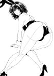  1girl animal_ears ass bunny_tail bunnysuit fubuki_(one-punch_man) haruhisky high_heels highres leaning_forward limited_palette looking_at_viewer looking_back one-punch_man pantyhose rabbit_ears shading short_hair tail thighs white_background 