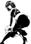  1girl ass boots fubuki_(one-punch_man) haruhisky high_heel_boots high_heels highres leaning_forward limited_palette looking_at_viewer looking_back one-punch_man short_hair thighs 