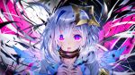  1girl amane_kanata angel_wings armband blood commentary_request glowing glowing_eyes hair_ornament highres hololive looking_at_viewer open_mouth portrait shirt short_hair silver_hair solo violet_eyes virtual_youtuber wings 