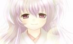  higurashi_no_naku_koro_ni horns japanese_clothes miko purple_eyes purple_hair smile violet_eyes 