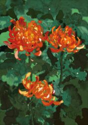  chrysanthemum deor faux_traditional_media flower flower_focus green_background hashtag-only_commentary highres impasto no_humans orange_flower original plant plant_focus 