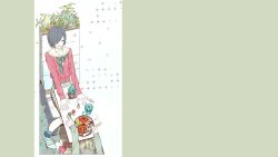  2girls bad_anatomy blue_eyes blue_hair blue_socks buttons chair cool_colored cup denim denim_skirt dress drinking_glass flannel food fork friends from_above green_shirt green_skirt hair_over_one_eye half-closed_eyes holding holding_fork index_finger_raised ishida_sui kirishima_touka lace_trim long_arms long_sleeves looking_ahead miniskirt multiple_girls nail_polish official_art on_chair outstretched_arms rabbit red_shirt restaurant shirt shoes short_hair simple_background sitting skirt smile socks table tile_floor tiles tokyo_ghoul toned two-tone_dress 