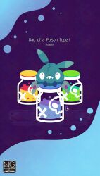  alternate_color chemicals highres jar meme_(sleepsheep) no_humans pokemon pokemon_(creature) pokemon_focus sharp_teeth shiny_pokemon sitting skull_and_crossbones solo teeth trash_bag trubbish 