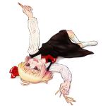  blonde_hair drooling hair_ribbon lying necktie note-takahashi on_back popsicle_stick raised_hand red_eyes ribbon ribbons rumia short_hair solo touhou transparent_background 