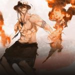  ace_(one_piece) brown_hair color devil_fruit fire hat iridori male male_only necklace one_piece portgas_d_ace shirtless sketch solo topless 