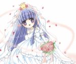  blue_hair bridal_veil bride crown dress flower furude_rika hat higurashi_no_naku_koro_ni long_hair petals veil wedding_dress 