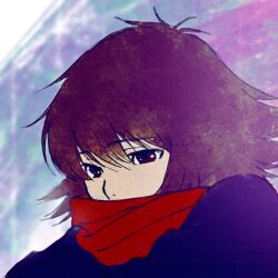  1girl black_hair nonaka_haru red_scarf scarf solo taniguchi_jun&#039;ichirou yesterday_wo_utatte 