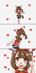  13621718 1girl bike_shorts bike_shorts_under_shorts bow_hairband brown_eyes brown_hair closed_eyes hairband happy heart highres looking_at_viewer may_(pokemon) open_mouth pokemon pokemon_oras red_hairband shorts shorts_under_shorts 